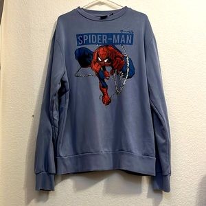 Light-blue spider man crewneck.   Super soft inside. Never worn